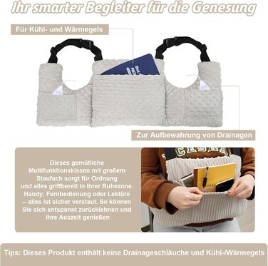 Подушка для мастектомії, подушка для порту молочної залози, подушка для грудей для автомобіля, подушка для відновлення після хіміотерапії, мастектомії, зменшення грудей, збільшення грудей та лімфедеми (сіра)