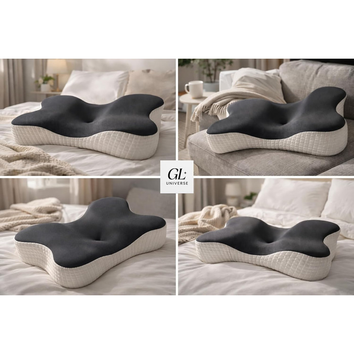 Подушка з піни з ефектом пам&39яті Universe-GL, ортопедична подушка для шиї, ергономічна подушка для сну на спині та на боці, підтримує хребет та шию, дихаюча та пральна, 634x9 см