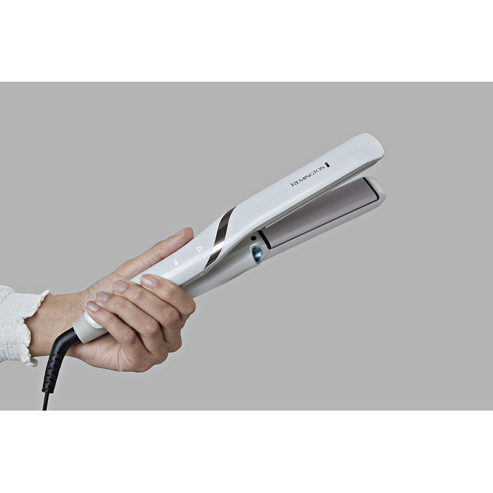 Випрямляч для волосся Remington Hydraluxe Pro S9001 (технологія зволоження Hydracare для захисту від перегріву, керамічне покриття, що утримує вологу), білий
