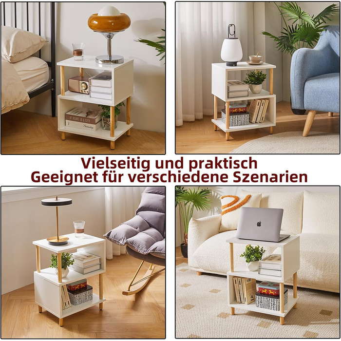 Білий журнальний столик, тумбочка, журнальний столик, журнальний столик з 2 відкритими відділеннями для спальні, вітальні, білий ніжки кольору дерева, YD-TM152W Дерев&39яні ніжки білі