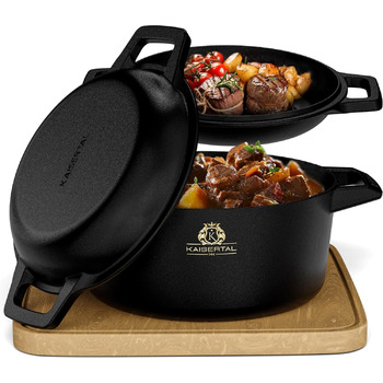 Чавунна каструля KAISERTAL - каструля 2в1 з кришкою 4,8 л та чавунна сковорода 1,8 л - чавунна жаровня з кришкою індукційна - чаву