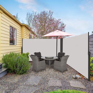 Розсувний бічний тент для балкону, сонцезахисний навіс, екран для забезпечення приватності, водонепроникний та вітронепроникний, виготовлений з поліестеру, для саду, патіо, дитячих майданчиків та кемпінгу (200x600 см, сірий) 200x600 см сірий