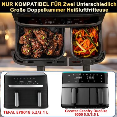 Силіконова форма YINGRACE для подвійної камери аерофритюрниці, для Tefal EY9018 5.2/3.1 л, Cecotec Cecofry DuoSize 9L, Philips Dual NA350/00 9L, багаторазова замість паперу для випічки для аксесуарів для фритюрниці