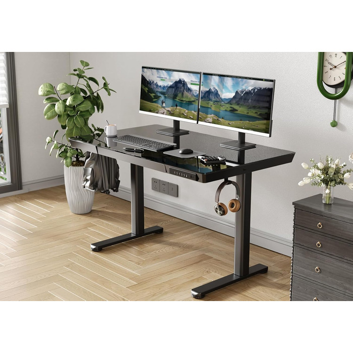 Стіл Claiks Glass з регульованою висотою 120x60, електричний стіл для роботи сидячи/стоячи з міцною скляною стільницею, тихий двигун, для домашнього офісу та офісу, ергономічний дизайн для здорової роботи (чорний) 120 x 60 см, чорний