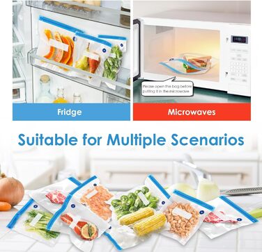 Вакуумних пакетів для їжі з клапанною блискавкою Пакети Sous Vide з вакуумними пакетами Pump 3 розміри 5 ущільнювальних затискачів і 4 затискачі Sous Vide для зберігання продуктів, 15