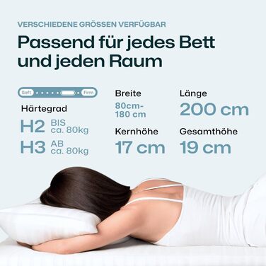 Матрац Ravensberger Mattresses Ortho-Spring Pocket Spring - Рівень жорсткості H3, середньо-жорсткий - 90 x 200 см, висота 19 см - 7 зон - Сертифіковано Oeko-TEX Standard 100 H3 90 x 200 см