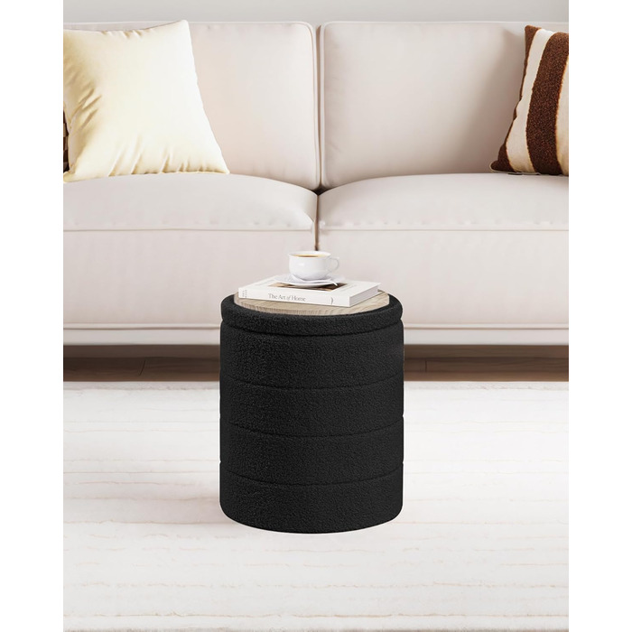 Табурет PINPLUS з місцем для зберігання, кругла коробка для зберігання з кришкою, складна підставка для ніг, м&39який табурет з місцем для зберігання Ø 37x45 см для вітальні, спальні та коридору, чорний 37Г x 37Ш x 45В см