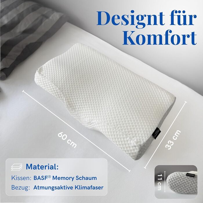 Ортопедична подушка для підтримки шиї, подушка з піни з ефектом пам&39яті, ергономічна подушка для шиї від болю в шиї, підходить для сну на спині, животі та на боці - в комплекті чохол (подушка)