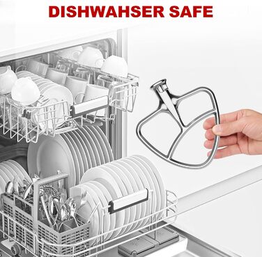 Плоска мішалка GVODE з нержавіючої сталі для кухонних комбайнів KitchenAid з нахиленою головкою двигуна, запасні частини для міксерів KitchenAid на 4.5-5 літрів, можна мити в посудомийній машині