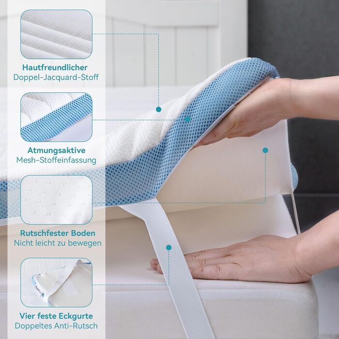 Наматрацник Storeo Basics з піни з ефектом пам&39яті з ремінцями, 140 x 200 см, товщина 5 см, білий 140 x 200 x 5 см