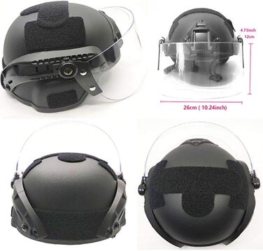 Тактичний захисний шолом для страйкболу, версія Mich 2000 Action, з кріпленням для NVG та вандалозахисною маскою-козирком для ігор на відкритому повітрі, страйкболу, пейнтболу та CS, чорний