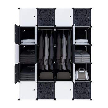 Система полиць для гардеробу HENGMEI з дверцятами, пластик ПП, для зберігання одягу та книг, самостійне складання, вставний стелаж (20 коробок з дверцятами, з 2 рейками для одягу, чорний)