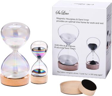 Пісочний годинник SuLiao для утену, поворотний на 720, старовинний білий пісочний годинник, вінтажний пісочний годинник 1 Hora Reloj de Arena, великий метал, пісочне скло, офіс, письмовий стіл, дім, весільне оформлення (вітражі, набір 30 хв і 5 хв)
