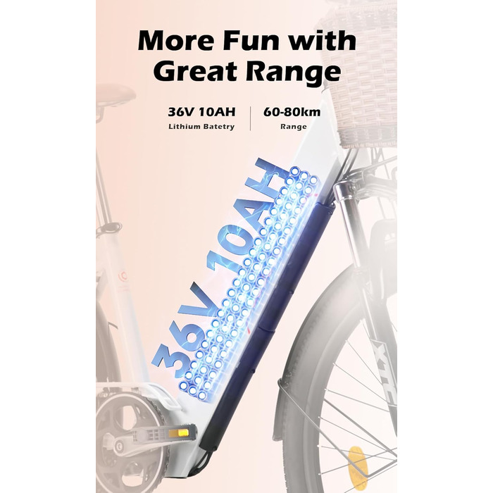 Електровелосипед cysum Cityrun для жінок, 26 дюймів (66 см), Електровелосипед, Електровелосипед, Електровелосипед, Міський велосипед для дорослих, двигун 250 Вт, 25 км/год, 36 В, літієва батарея 360 Втгод, запас ходу 80 км White001