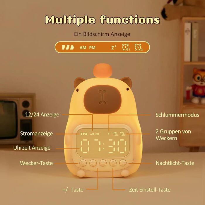 Будильник Yiliaw Capybara Alarm Clock з нічником, 15 см, коричневий
