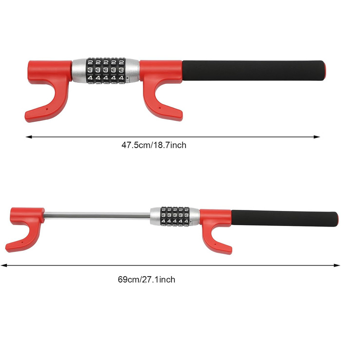 Блокування керма, Кіготь керма з кодовим замком, Блокування керма для автомобіля, Протиугінний пристрій для легкового автомобіля, Код розблоковано 100000 видів комбінацій кодів для автомобіля Легковий автомобіль Вантажівка Будинок на колесах, червоний