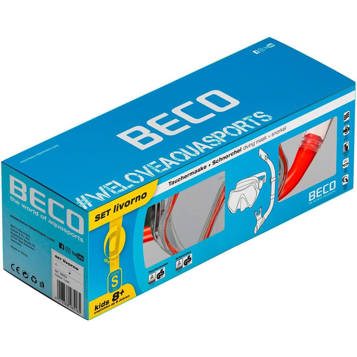 Дитячий набір для дайвінгу BECO Livorno, 2 предмети, маска для дайвінгу з трубкою, червоний