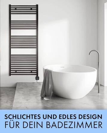 Електричний радіатор для ванної кімнати anapont з WiFi та Bluetooth 1475x600 - чорний прямий - рушникосушка - електричний обігрівач для ванної кімнати - рушникосушка - Зроблено в Німеччині Чорний 1475в x 600вт