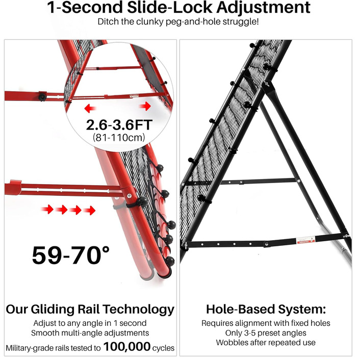 Двостороння сітка для відскоку, тренувальне обладнання для футбольних воріт, 100/120/180 см, регульована мішень для відскоку футбольних воріт для дитячих ігор, навчальне та тренувальне обладнання, регульовані портативні спортивні сітки для саду, червоні, 