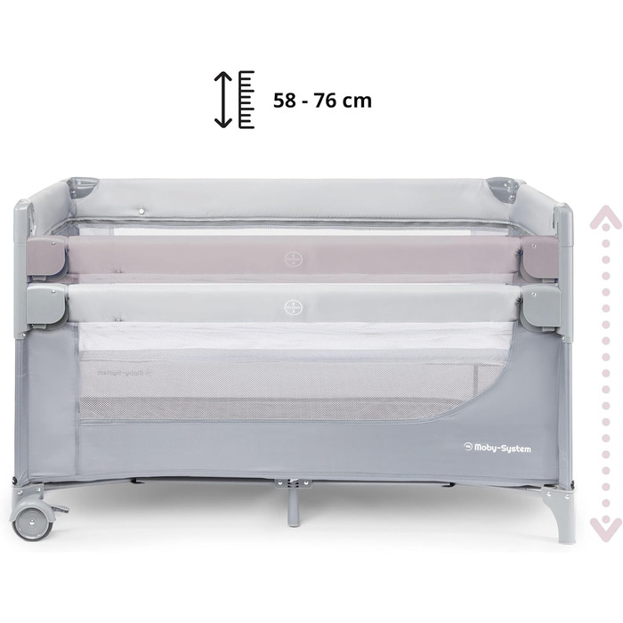 Дитяче ліжечко Moby-System Closely 3-в-1 - дитяче дорожнє ліжечко з пеленальною підкладкою, матрацом, сумкою для перенесення - регульована по висоті приліжкова ліжечка, манеж (6 предметів)