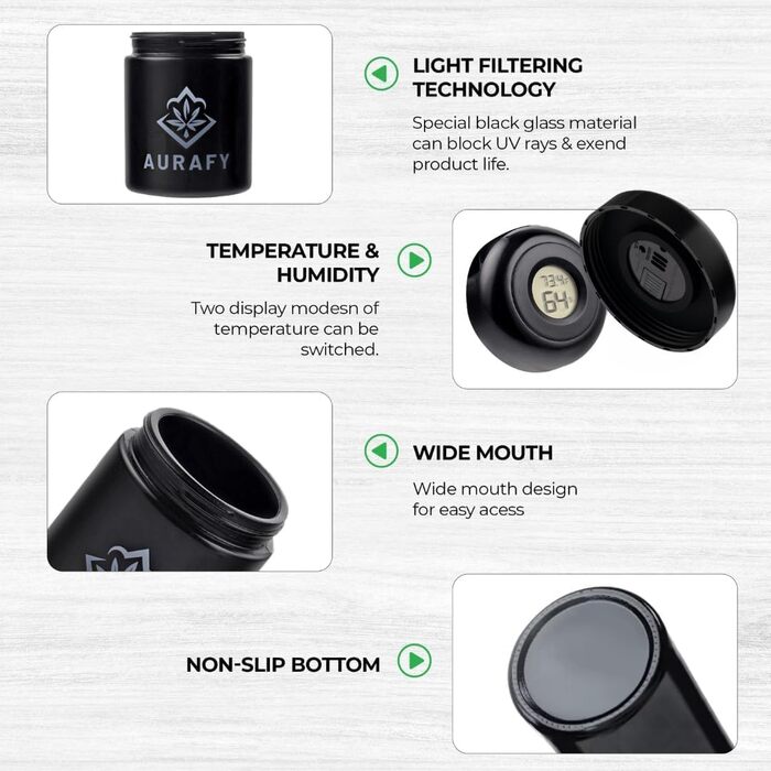 Банка-сховище з кришкою-гігрометром скло, що витримує ультрафіолетове випромінювання, герметичне та стійке до запахів, для зберігання трав і спецій У комплекті 2 пакети з двостороннім контролем вологості 62 відносної вологості (250 мл)