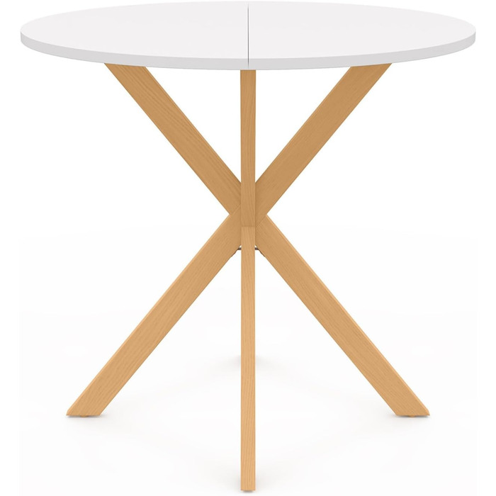 Круглий обідній стіл Gisele для 4 осіб, дерев&39яна ніжка-павук та біла стільниця, 80 см