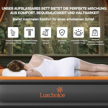 Надувний матрац для 1 особи Luxchoice 190x100x40 см преміум-класу з вбудованим електричним насосом для кемпінгу або домашнього використання Темно-помаранчевий