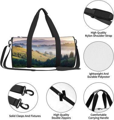 Спортивна сумка для подорожей Світанок, з принтом пейзажу, чорна, універсальний розмір
