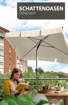 Парасолька від сонця 4smile Parasol Balcony 200x125 см прямокутна із захистом від ультрафіолету UPF 50  із захисним чохлом в комплекті бежевий