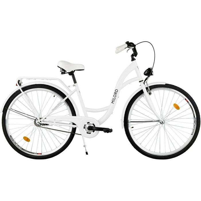 Комфортний велосипед із заднім багажником, голландський велосипед, жіночий велосипед, 1 швидкість, білий, 26 дюймів