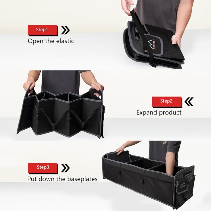 Органайзер для багажника M KARMATER, машинне прання, матеріал PP, 3 відділення, автомобільне зберігання, 95 л, водонепроникний поліестер, органайзер для аксесуарів та 6 кишень, підходить для позашляховиків, мінівенів, пікапів. Розміри 91.4 x 35.6 x 30.5 с