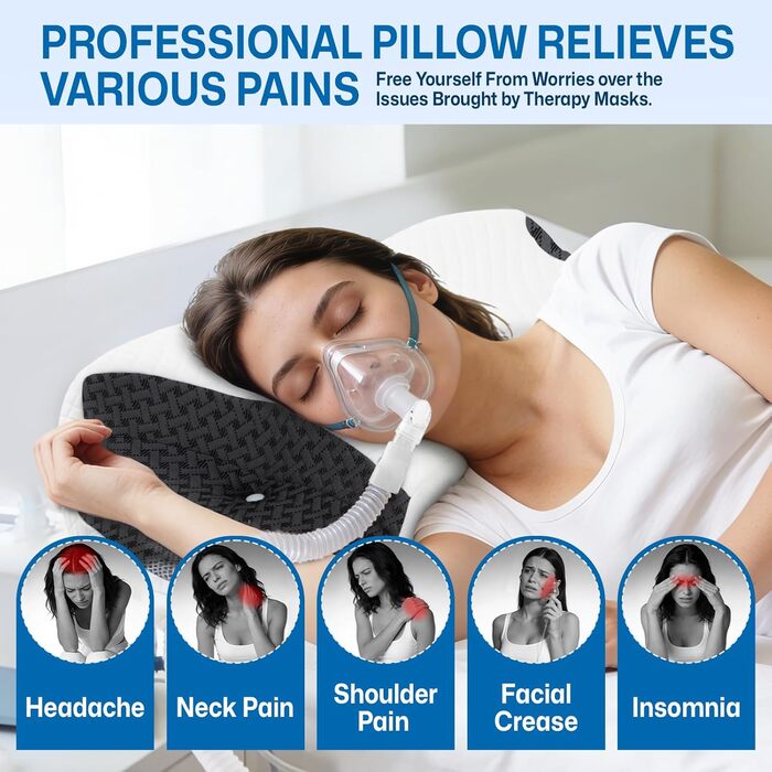 Подушка CPAP для сну на боці та спині зменшує витік повітря та тиск маски, преміальна подушка з піни з памяттю форми для всіх масок CPAP, подушка для шиї для сну на боці, спині та животі, чорна