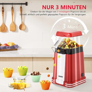 Машина для приготування попкорну YASHE Retro, машина для приготування попкорну з гарячим повітрям потужністю 1200 Вт з мірним стаканчиком, одним дотиком, без олії, ідеально підходить для домашнього кінотеатру, вечорів кіно, вечірок