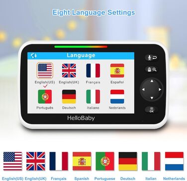 Монітор HelloBaby з камерою та аудіо, екран 12,7 см (5 дюймів) з акумулятором 3500 мАг, камера з панорамуванням і нахилом, масштаб