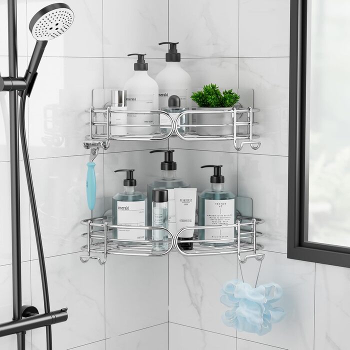 Душова полиця без свердління Душова полиця Кутова полиця Кутова полиця для ванної кімнати 2-Pack Організатор для ванної кімнати По
