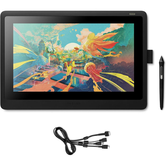 Планшет Wacom Cintiq 16 Creative Pen Display Tablet (для ескізів, ілюстрацій та малювання безпосередньо на екрані, з дисплеєм Full HD (1,920 x 1,080), підходить для Windows і Mac), чорний 16-дюймовий одинарний