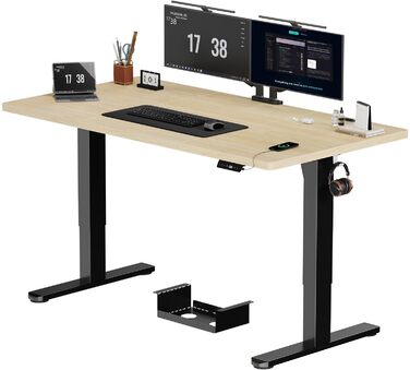 Регульований за висотою електричний стіл JUMMCIO 160x80 см, стіл для комп'ютера з пам'яттю та стільницею з 4 частин, стіл для роботи стоячи, бежево-чорний