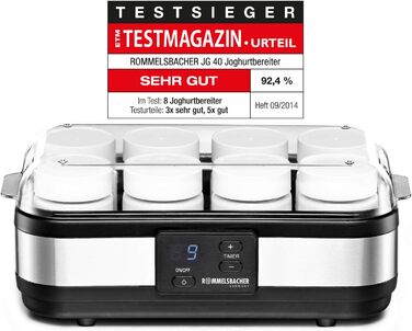 Йогуртниця ROMMELSBACHER JG 40 - до 1200 г йогурту, РК-дисплей, 18-годинний таймер, автоматичне вимкнення, електронний контроль те