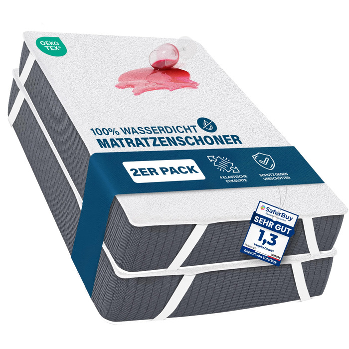 Наматрацник Utopia Bedding 90 x 200 см (2 шт.) водонепроникний, з еластичними кутовими ремінцями, сертифікований Oeko-TEX дихаючий наматрацник, білий 90 x 200 см (2 шт.) білий