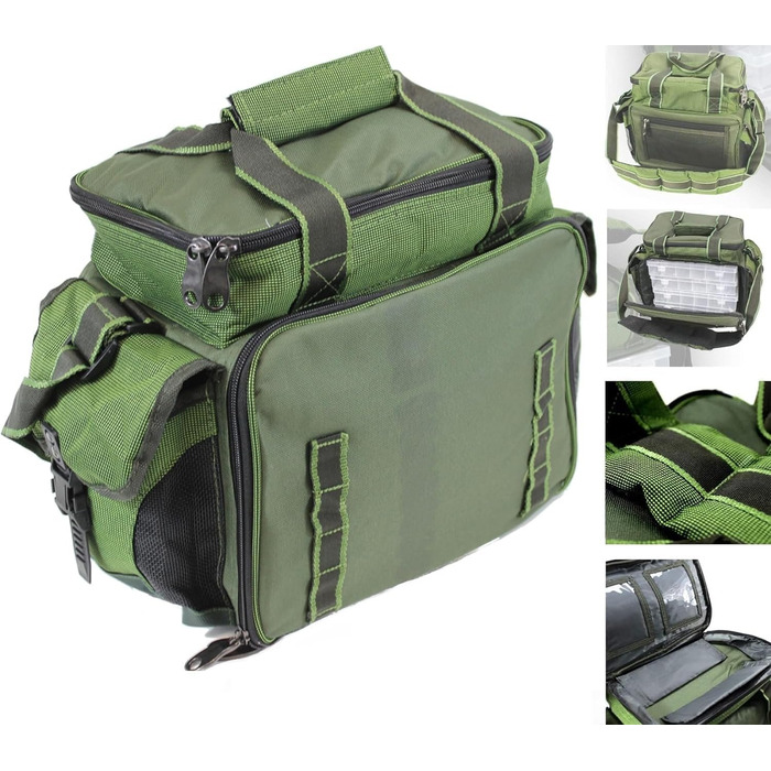 Сумка QMBasic для риболовлі, включаючи 4 коробки для снастей Рибальський чохол для аксесуарів Водовідштовхувальні м&39які лямки Рибальська сумка