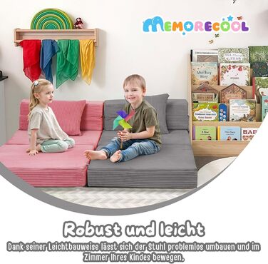 Диван MeMoreCool Cord Play, Дитячий диван, Дитячий диван Glow, Дитячий розкладний диван, Диван-фліп, Дитячий диван, Z-подібне ліжко, Розкладний дитячий диван, Ліжко на підлогу, Розкладний диван для ігрової кімнати, Сірий шнур сірого кольору