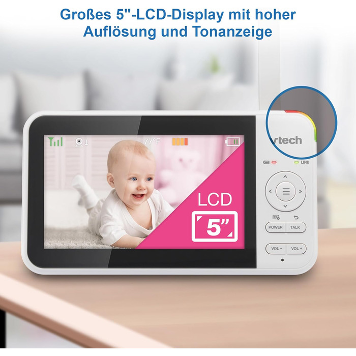 Радіоняня Vtech із камерою, 5-дюймова відеоняня, 31 година роботи від батареї, радіоняня з камерою, радіус дії 300 м, нічне баченн