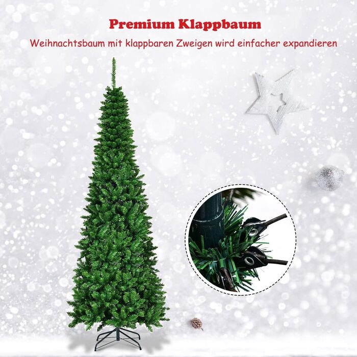 Різдвяна ялинка-олівець з теплими білими світлодіодними вогнями 225 см COSTWAY