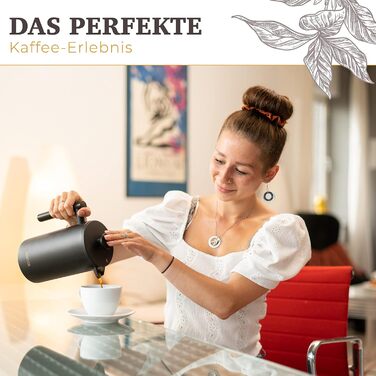 Голдвівер Френч-прес преміум класу 1 л Прес для кави з нержавіючої сталі S-304 Нержавіюча сталь Термоглечик з подвійними стінками 0,8 мм Чай/кава ізольована Ручна кавоварка матовий чорний