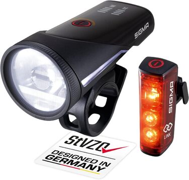 Комплект велосипедних ліхтарів SIGMA Aura 100/Blaze Link (силіконове кріплення) Інноваційна функція з&39єднання та автоматичне регулювання освітлення Передній світлодіодний велосипедний ліхтар з яскравістю 100 люкс Задній ліхтар з функцією стоп-сигналу