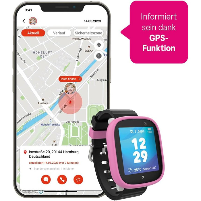 Розумний дитячий годинник Deutsche Telekom Xplora Kids Watch X6 Play eSIM GPS з кнопкою SOS, відображенням місцезнаходження, повідомленнями на телефон та голосовими повідомленнями підключається до смартфона батьків через додаток чорний X6 black