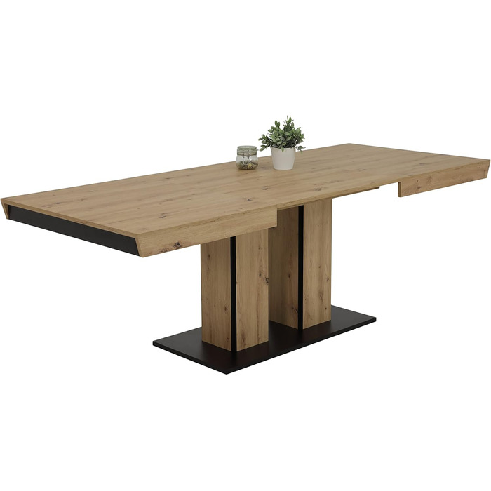 Обідній стіл Agnes на п&39єдесталі, матеріал на основі дерева з меламіновим покриттям, декор Artisan Oak, синхронізоване висування, 140-220x90x76 см