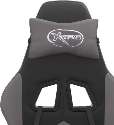 Геймерське крісло з функцією масажу, під шкіру, обертове на 360, чорно-сіре, 57,5 x 59,5 x 121-131 см, для розслаблюючої гри Модель 349595