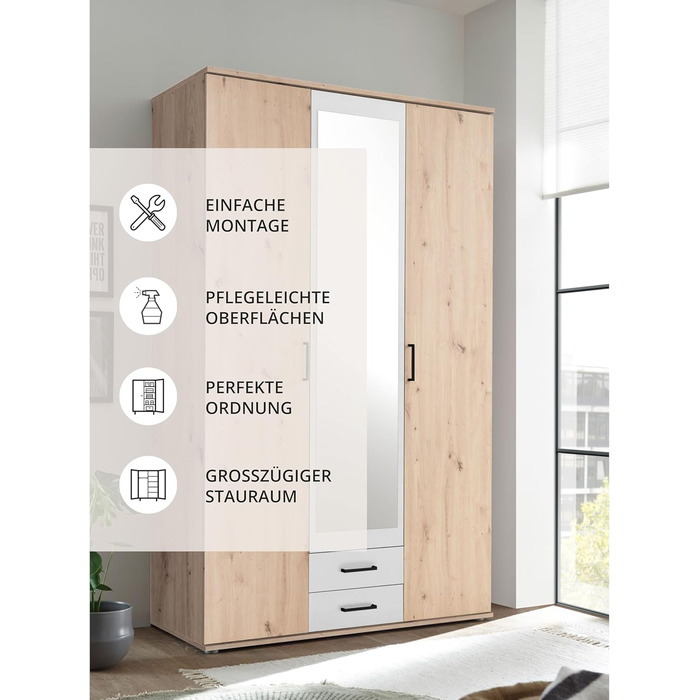 Елегантна шафа Chicago з великим простором для зберігання - Універсальна шафа з розсувними дверима в обробці з дуба Artisan з білими акцентами - 120 x 197 x 54 см (Ш/В/Г) 120 x 197 x 54 см Дуб Artisan / Білий