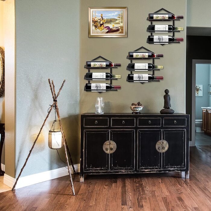 Металева настінна винна стійка, підвісний тримач для винних келихів, підставка-органайзер для 3 пляшок, винна стійка, червона винна стійка для дому, кухні, бару, декору, чорного кольору B2, 2 шт.